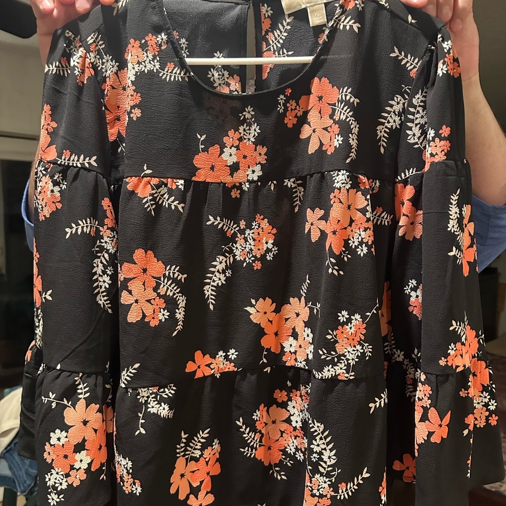 MICHAEL Michael Kors Black and Orange Floral Top